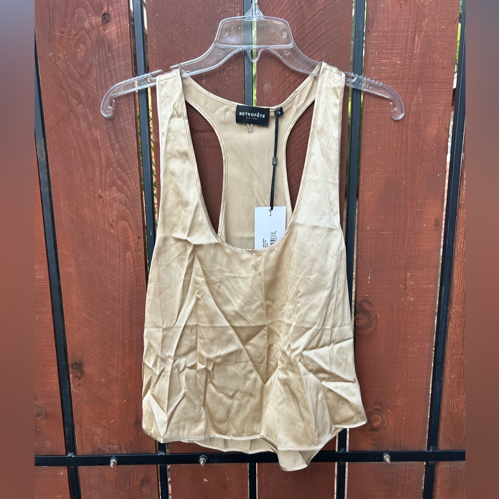 Retrofete Gold Satin Scoop Neck Tank Top — image 2 of 8